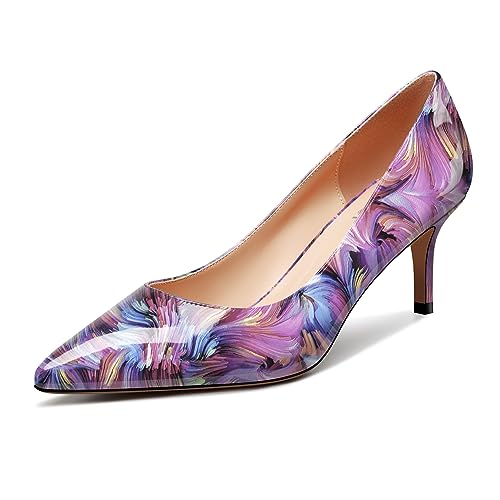 OISEGOP Damen Mittlerem Absatz Heel Spitze Zehenkappe Pumps Slip-on Büroschuhe Klassisch Sommer 6.5 cm Heels Lila Wirbel 39 EU von OISEGOP