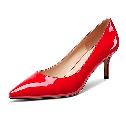 OISEGOP Damen Mittlerem Absatz Heel Spitze Zehenkappe Pumps Slip-on Büroschuhe Klassisch Sommer 6.5 cm Heels Rot 40 EU von OISEGOP