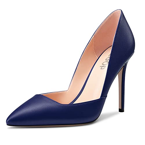 OISEGOP Damen Stiletto Hoher High Absatz Heel Spitze Zehenkappe Pumps Slip-on Büroschuhe Cute 10 cm Heels Marineblau 37 EU von OISEGOP