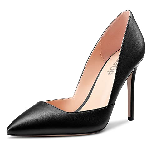 OISEGOP Damen Stiletto Hoher High Absatz Heel Spitze Zehenkappe Pumps Slip-on Büroschuhe Cute 10 cm Heels Schwarz 38 EU von OISEGOP