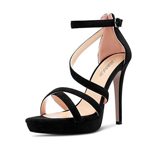 OISEGOP Damen Stiletto Hoher High Plateau Plattform Absatz Heel Peep Open Zehenkappe Sandalen Knöchelriemen Party Dress 12 CM Heels Schwarz 38 EU von OISEGOP