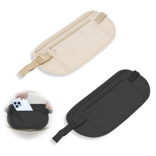 2 Stück Flache Bauchtasche Bauchtasche mit Diebstahlschutz,Brustbeutel Damen und Herren Sport,Reise Bauchtasche,Versteckte Geldgürtel Reise Tasche Taille Gürteltasche von OIUAVYR