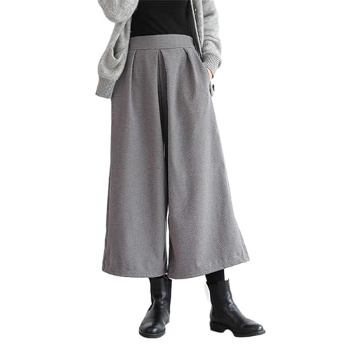 OIUHJN , solide Woll-Culottes, lockere Hose mit weitem Bein, Neun-Hose Karierte Hose Damen Rot Schwarz (Grey, S) von OIUHJN