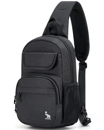 OIWAS Sling Tasche Crossbody Rucksack für Männer, ein Gurt Rucksack Wandern Tagessack Brusttasche für Frauen, Schwarz von OIWAS