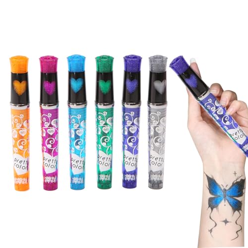 6 Farben Tattoo Stifte Kinder, Tattoo Stifte, Glitzer Tattoo Set Kinder, Glitzer Tattoo für die Haut, Tatoostift, Schultüte Füllung, für Jungen und Mädchen Party Verkleiden, Geschenke für Mädchen 6 Farben Tattoo Stifte Kinder, Tattoo Stifte, Glitzer Tattoo Set Kinder, Glitzer Tattoo für die Haut, Tatoostift, Schultüte Füllung, für Jungen und Mädchen Party Verkleiden, Geschenke für Mädchen von OIXEYA