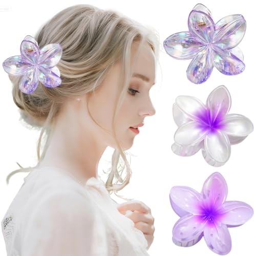 Haarklammer mit Blumen-Motiv für Frauen, adrette Blumen-Haarspange, hawaiianische Plumeria-Haarspange, Hawaii-Haarschmuck für dickes Haar, Geschenke für Frauen, Teenager, Mädchen, 3 Stück von OIXEYA