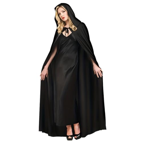 OIXEYA 1 Stück Schwarzer Umhang mit Kapuze Umhang Mittelalter Umhang Cape Mantel Satin Karneval Halloween Weihnachten Kostüm Erwachsene (140cm) von OIXEYA