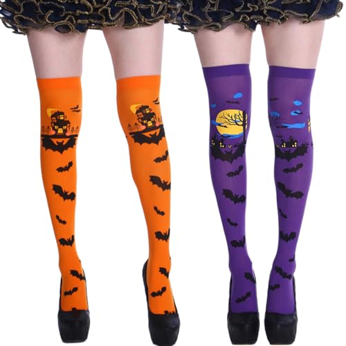 OIXEYA 2 Paare Halloween Fledermaus Socken, Lustige Socken Damen, für Halloween & Fasching & Karneval von OIXEYA