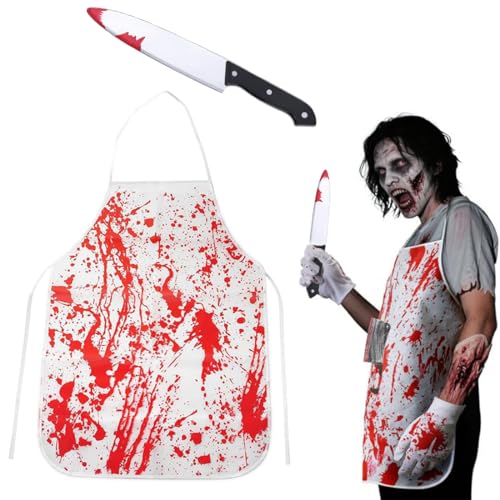 OIXEYA 2er-Set Halloween Blutige Schürze, Blutige Schürze Mit Blutiges Messer Halloween Dekoration Party Verkleiden Metzger Kostüm für Damen Herren Erwachsene von OIXEYA