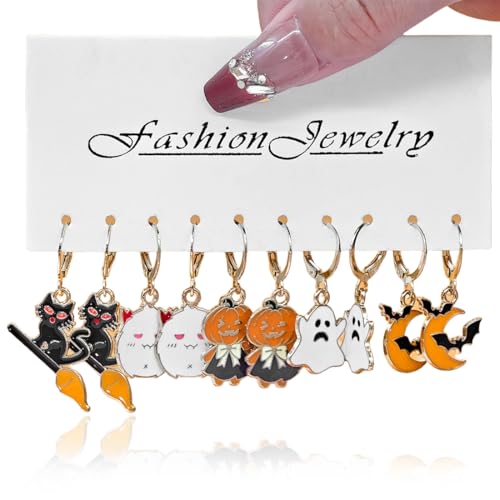 OIXEYA 5 Paar Halloween Ohrstecker Set, Ohrringe Kürbis Schwarze Katze, Ohrstecker für Frauen Halloween Party Kleid OIXEYA 5 Paar Halloween Ohrstecker Set, Ohrringe Kürbis Schwarze Katze, Ohrstecker für Frauen Halloween Party Kleid von OIXEYA