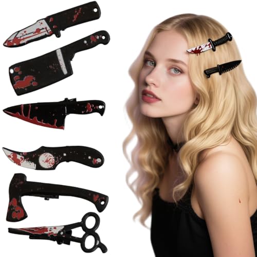 OIXEYA 6stk Halloween Haarspangen, Mini Messer Haarclips, Lustige Blutiges Messer Dolch Haarklammmern Haarschmuck für Frauen Mädchen Karneval Haar Accessoires von OIXEYA