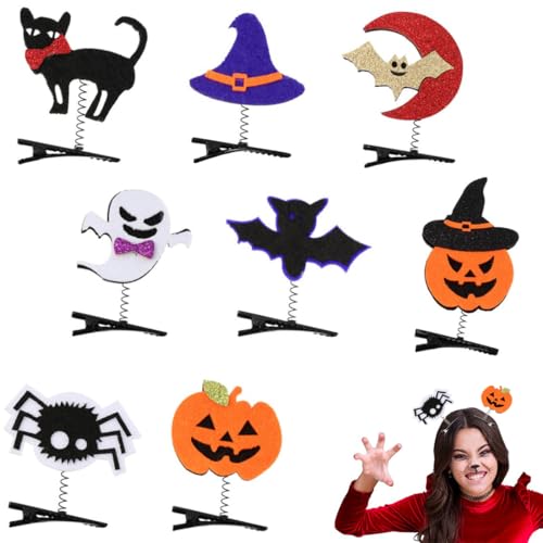 OIXEYA 8 Stück Halloween Haarklammern, Halloween Deko Haarclips, Kürbis Ghost Katze Hut Fledermaus Halloween Kopfschmuck, für Mädchen Damen Kinder von OIXEYA