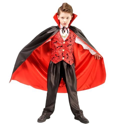 OIXEYA Schwarz Rot Umhang Halloween Schwarz Stehkragen Umhang Hexe Cosplay Zubehör Erwachsene Kinder Halloween Kostüm Erwachsene Umhang Umhang für Halloween Verkleidung Party (Schwarz Rot, 90 cm) von OIXEYA