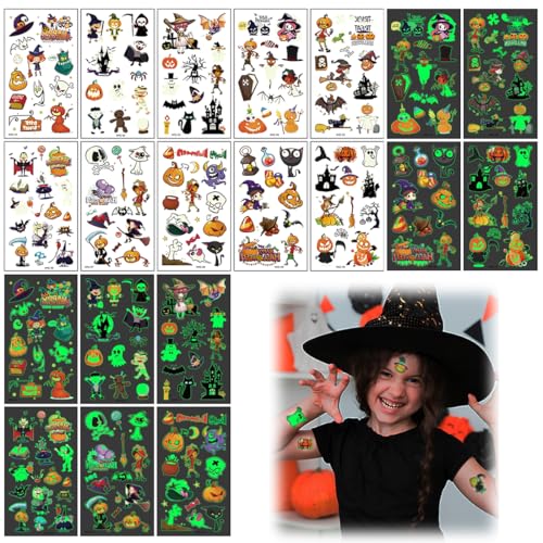 OIXYA Halloween sticker,Tattoo Children,Luminous Temporary Tattoo Sticker Set for Boys and Girls, Waterproof Glitter Temporary Tattoos Children's Tattoos for Halloween Party Cosplay(10 Sheets) von OIXYAZ