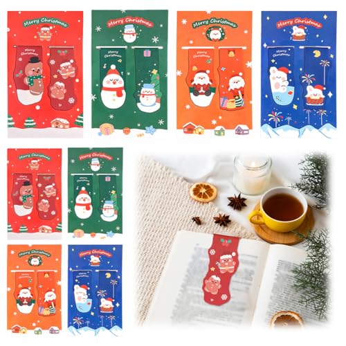 OIXYA Magnetic Bookmarks,lesezeichen magnetisch,lesezeichen kinder,Christmas Bookmarks,Children Christmas Gifts,Magnetic Pages Markings,Santa Snowman Page Clips,Book Markings(Pack of 8) von OIXYAZ