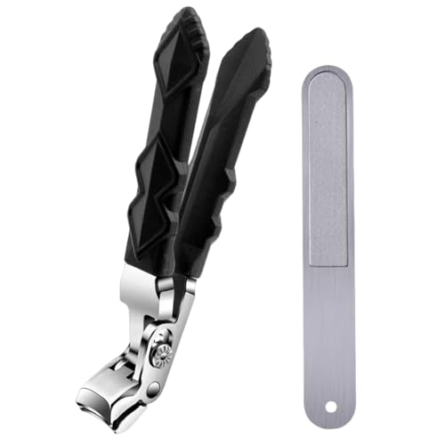 OIXYAZ Solymody Professioneller Nagelknipser Krallenzange [2 in 1 Set],Extra Breite, gebogene Krallen-Zange für dicke, harte Nägel & Zehennägel,Inkl. Glas Nagelfeile Polierer,Für Männer & Frauen von OIXYAZ