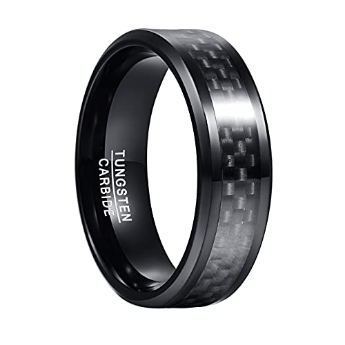 OIYO Schwarz Wolfram Ringe für Herren 8mm Schwarz Ring Gehämmert Gebürstet Hochzeit Verlobung Ring Größe 65(20.7) von OIYO