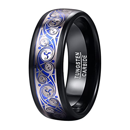 OIYO Keltische Spirale Ringe für Herren 8mm Schwarz Blau Wolfram Ehering Kuppel Vertrauensring Größe 54(17.2) von OIYO