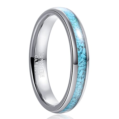 OIYO Silver Wolfram Ringe fur Damen 4mm Wolframcarbid Ring Malachit Inlay Ehering Verlobungringe Hoch Poliert Komfort Fit Größe 57(18.1) von OIYO