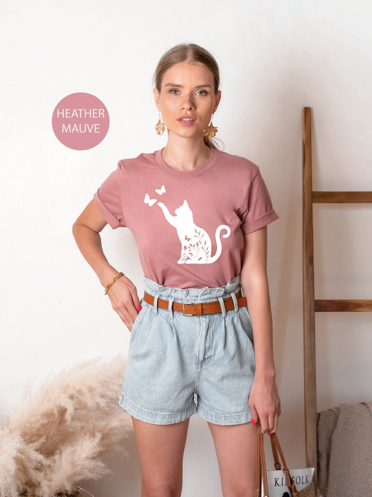 Katzen Shirts, Shirts Für Frauen, Schmetterling Shirt, Mama Katzenliebhaber Shirt Geschenk, Kätzchen Kitty Frauen von OJEYAPPAREL