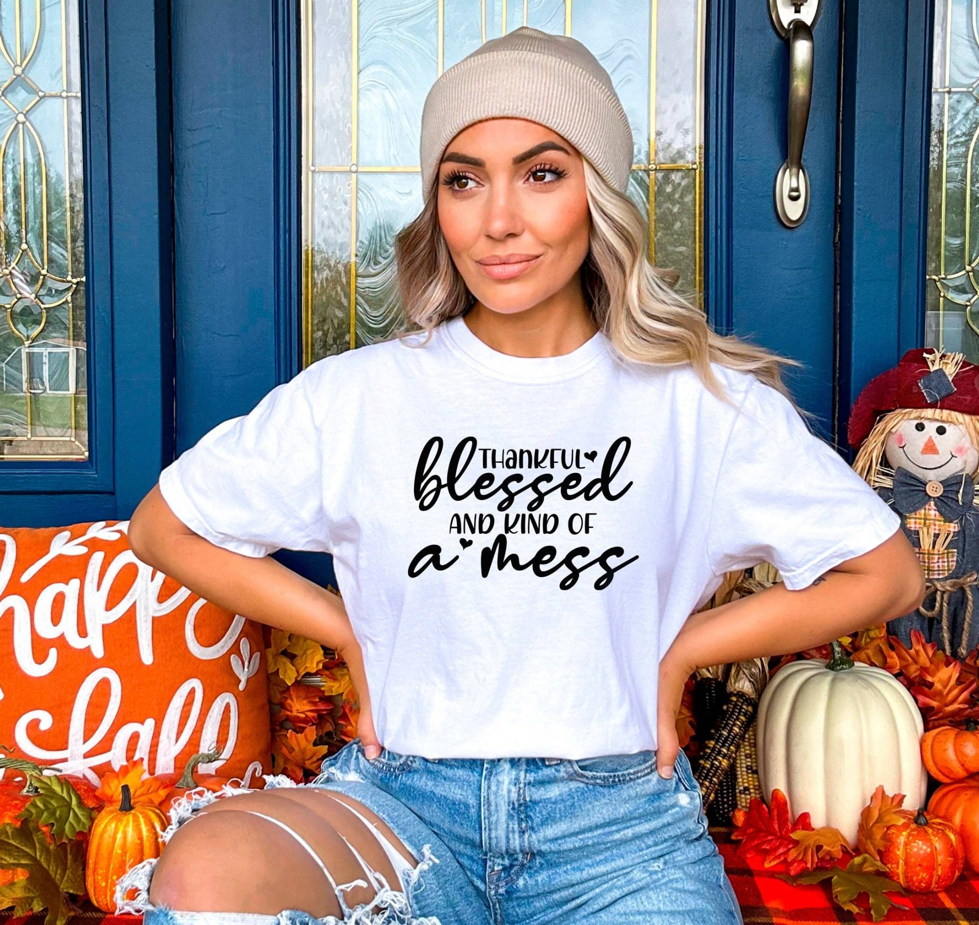 Thanksgiving Shirts, Dankbar Shirt, Bless & Art Of A Mess, Herbst T Vibes Tees, Frauen Gesegnetes Shirt von OJEYAPPAREL