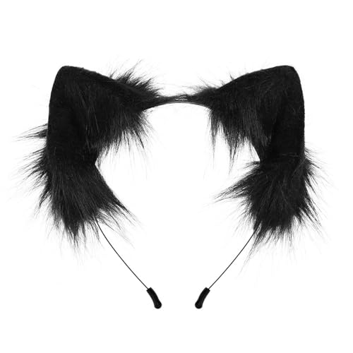 Fuchsohren Stirnband, Kunstfell Katzenohren, Wolfsohren Haarband, Furry Fursuit Kostüm Accessoires, Mode Haarnadel for Erwachsene, Halloween Cosplay(Black) von OJIJO