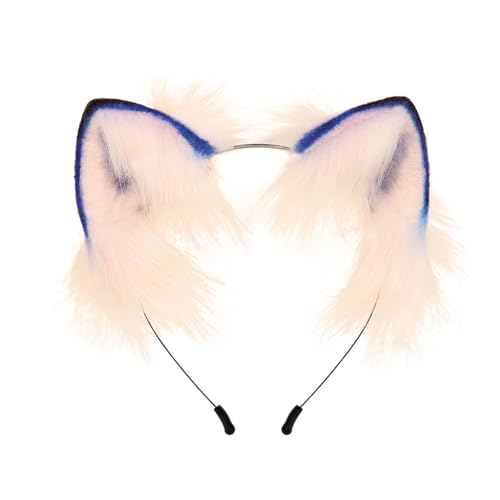 Fuchsohren Stirnband, Kunstfell Katzenohren, Wolfsohren Haarband, Furry Fursuit Kostüm Accessoires, Mode Haarnadel for Erwachsene, Halloween Cosplay(Blue Pink) von OJIJO