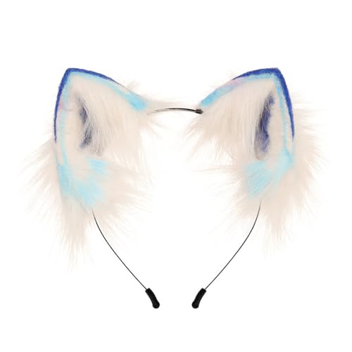 Fuchsohren Stirnband, Kunstfell Katzenohren, Wolfsohren Haarband, Furry Fursuit Kostüm Accessoires, Mode Haarnadel for Erwachsene, Halloween Cosplay(Light Blue) von OJIJO