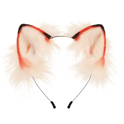 Fuchsohren Stirnband, Kunstfell Katzenohren, Wolfsohren Haarband, Furry Fursuit Kostüm Accessoires, Mode Haarnadel for Erwachsene, Halloween Cosplay(Orange) von OJIJO