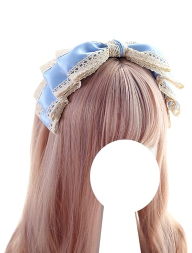 Handgemachtes Schleifen-Stirnband, Großes Schleifen-Haarband, Lolita-Haarschmuck, Mode-Haarnadel, Mädchen-Frauen-Kopfschmuck for Party(Light Blue) von OJIJO