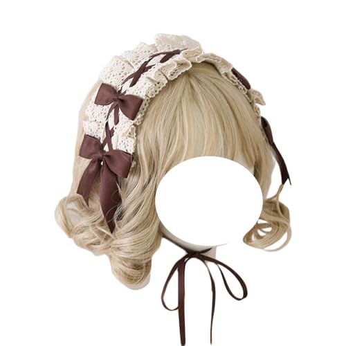Lolita Haarschmuck, Modisches Dienstmädchen Stirnband, Beiges Spitzen Haarband, Kopfschmuck for Frauen, Mädchen Party Haarnadel(Coffee) von OJIJO
