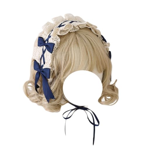 Lolita Haarschmuck, Modisches Dienstmädchen Stirnband, Beiges Spitzen Haarband, Kopfschmuck for Frauen, Mädchen Party Haarnadel(Deep Blue) von OJIJO