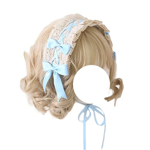 Lolita Haarschmuck, Modisches Dienstmädchen Stirnband, Beiges Spitzen Haarband, Kopfschmuck for Frauen, Mädchen Party Haarnadel(Light Blue) von OJIJO