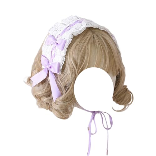 Lolita Haarschmuck, Modisches Dienstmädchen Stirnband, Beiges Spitzen Haarband, Kopfschmuck for Frauen, Mädchen Party Haarnadel(Light Purple) von OJIJO