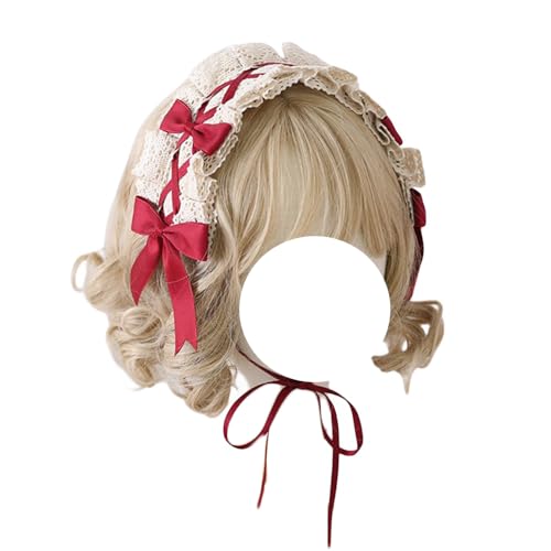 Lolita Haarschmuck, Modisches Dienstmädchen Stirnband, Beiges Spitzen Haarband, Kopfschmuck for Frauen, Mädchen Party Haarnadel(Red) von OJIJO