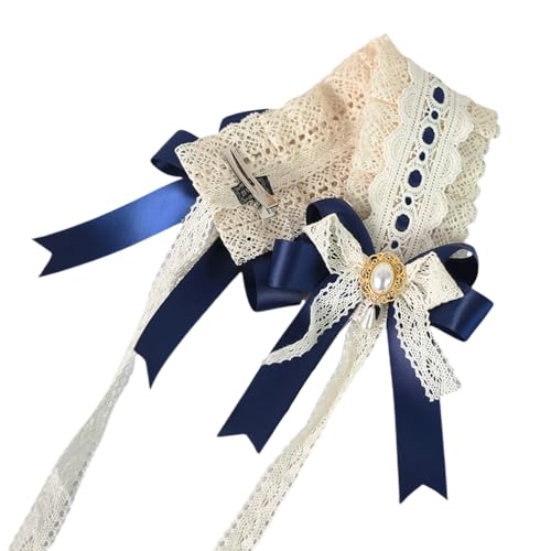 Lolita-Haarschmuck, Stirnband mit Schleife und Spitze, Haarband mit Schleife for Dienstmädchen, Kopfbedeckung for Mädchen, modische Haarnadel for Damen for Kostümpartys(Navy Blue) von OJIJO
