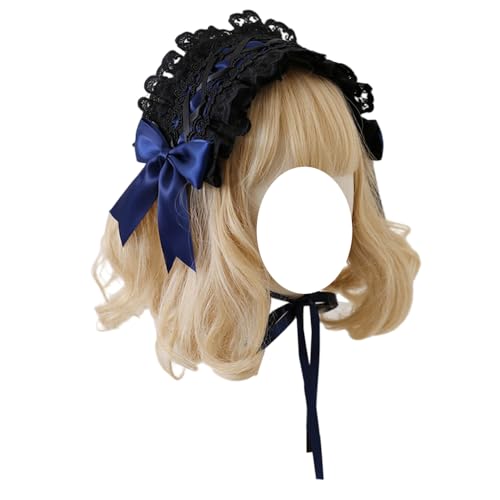 Lolita-Stirnband aus schwarzer Spitze, Gothic-Haarschmuck for Dienstmädchen, Haarnadel for Damen, Kopfschmuck for Mädchen for Cosplay-Partys(Blue) von OJIJO