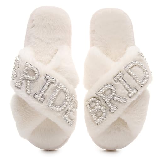 OJXTRDE Braut Hochzeit Hausschuhe für Braut Dusche Frauen Hochzeit Schuhe Cross Band Hausschuhe Braut Spa Hausschuhe Open Toe Braut Hausschuhe für Hochzeit Hen Party von OJXTRDE