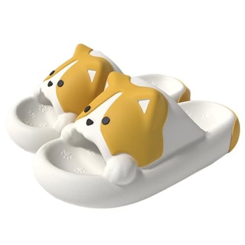 OJXTRDE Cartoon Corgi Hausschuhe Frauen Männer Wolke Schieberegler flache Sandalen weiche Sohle niedliche Tier Hund nicht rutschen Schuhe für Dusche Bad Pool Strand von OJXTRDE