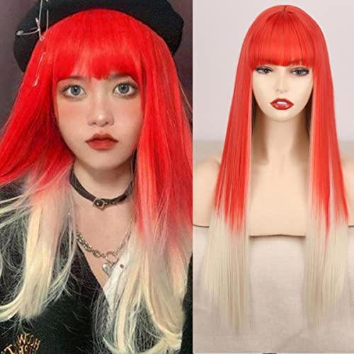 Synthetische Perücke Rosa Perücke Blonde Perücke Langes glattes Haar mit Pony Natürliche Perücken Für Frauenhaare Cosplay Wig-P1B/613,24inches von OKCELL