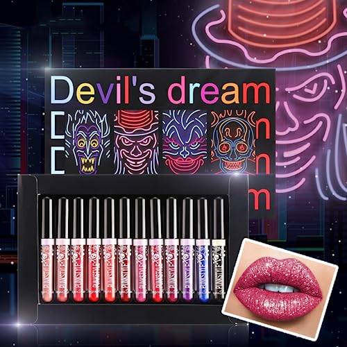 12PCS Metallic Diamond Liquid Glitter Schimmer Lippenstift Matte Black Lipstick Set Getönter Lipgloss Rich Pigment Langanhaltender Non-Stick Cup Wasserdichte Lip Glaze (ABCD) von OKENTEN