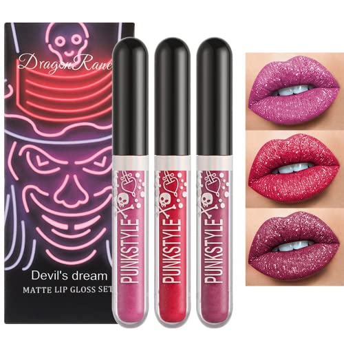 3PCS Metallic Diamond Liquid Glitter Schimmer Lippenstift Matte Black Lipstick Set Getönter Lipgloss Rich Pigment Langanhaltender Non-Stick Cup Wasserdichte Lip Glaze (C) von OKENTEN