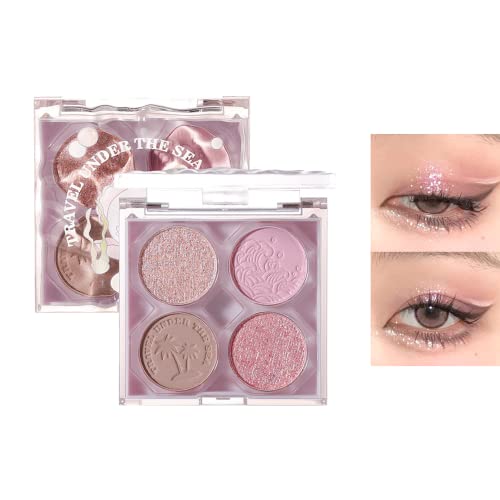 Lidschatten-Palette, Lang Anhaltende Lidschatten-Palette, Professionelle Hochpigmentierte Lidschatten-Palette, 4 Farbtöne, Matt Lidschatten, Perlglanz Pailletten Eyeshadow (lila) von OKENTEN