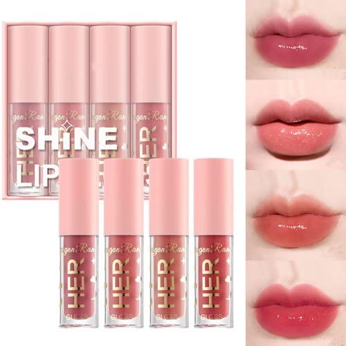 4 Pcs Glitzer Flüssigkeit Lippenstift Set, Spiegel Wasser Lip Gloss Glas Flüssigkeit, Wasserdichte Langlebige Perle Licht Lip Gloss Feuchtigkeit Schimmer Lippe Glasur Make-up Geschenk für Frauen (A) von OKENTEN