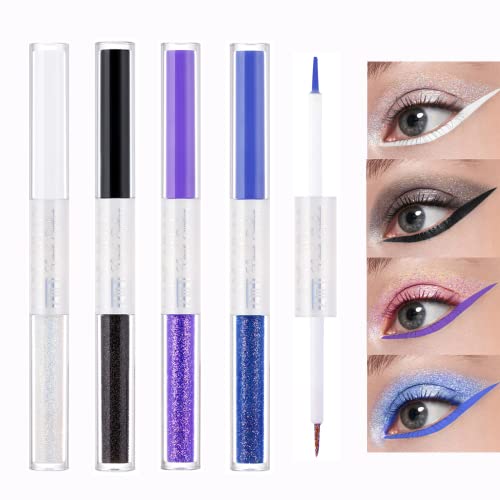 Double-ended eyeliner Matte Doppelköpfiger wasserdichter Eyeliner Stift, langanhaltender Glitzer, flüssiger Eyeliner, wischfest, Eyeliner, glitzernde Augen-Make-up (weiß) von OKENTEN