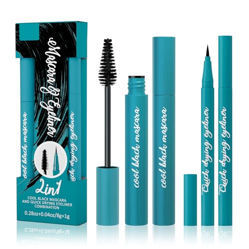 Mascara + Eyeliner Set, 4D Lash Extension Mascara Set long-lasting-Wimperntusche Wasserfest Schwarz,Eyeliner mit präziser Filzspitze für den perfekten Lidstrich und unwiderstehliches Augen Make-up von OKENTEN