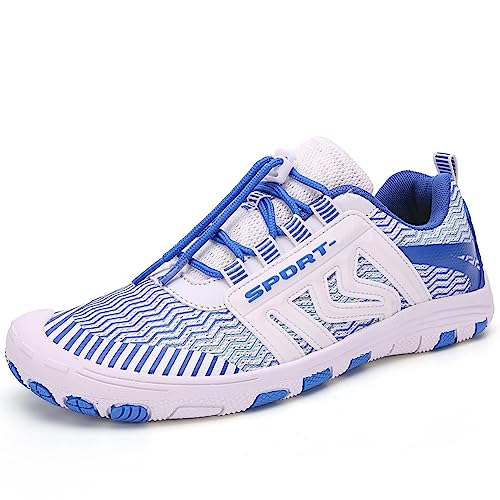 OKESYO Unisex Barfußschuhe Herren Damen Atmungsaktiv Traillaufschuhe rutschfest Badeschuhe Schnell Trocknend Wasserschuhe mit Breiter Zehenbox Gr. 35-47 (Blau) von OKESYO