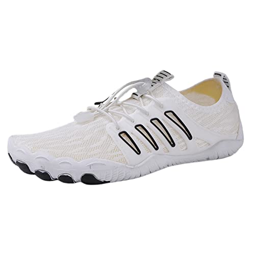 OKESYO Unisex Barfußschuhe Herren Damen Atmungsaktiv Traillaufschuhe rutschfest Badeschuhe Schnell Trocknend Wasserschuhe mit Breiter Zehenbox Gr. 36-46 (Weiß) von OKESYO