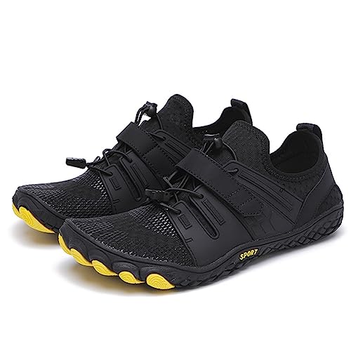 OKESYO Unisex Barfußschuhe Herren Damen Atmungsaktiv Traillaufschuhe rutschfest Badeschuhe Schnell Trocknend Wasserschuhe mit Breiter Zehenbox Gr.37-47 (Schwarz) von OKESYO