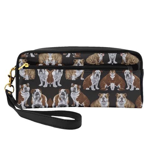 Kleine Make-up-Tasche mit englischen Bulldoggen, Reise-Make-up-Tasche, Kosmetiktasche für Damen, Kosmetiktasche, langlebiger Reißverschluss, Schwarz , Einheitsgröße, Kosmetiktasche von OKFSTY